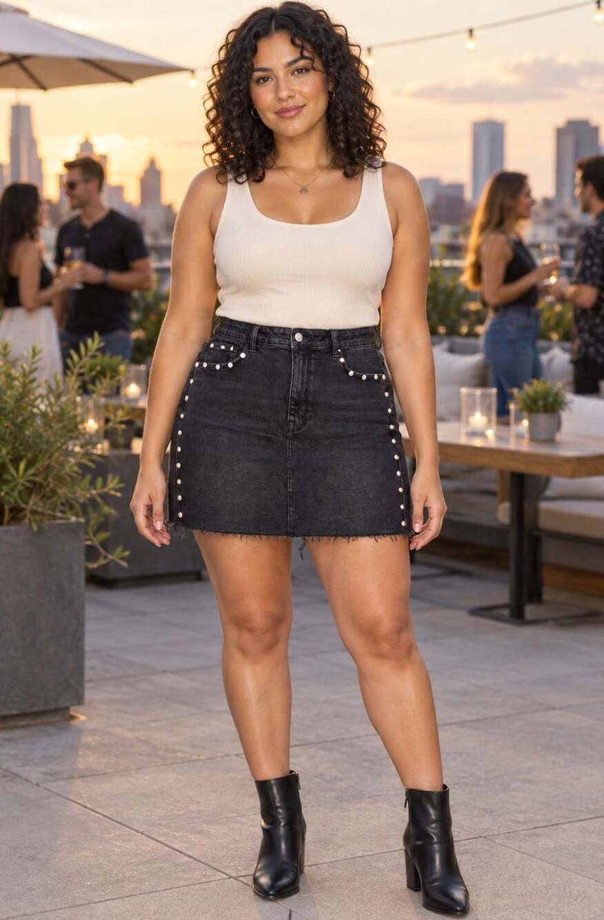 Kensie Jeans Black Studded High-Rise Denim Mini Skirt – Size 12/31